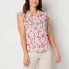 Liz Claiborne Womens Split Crew Neck Sleeveless Blouse In Pink