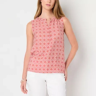 Liz Claiborne Womens Split Crew Neck Sleeveless Blouse In Pink