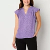 Liz Claiborne Womens Split Crew Neck Sleeveless Blouse In Purple