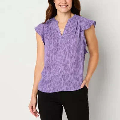 Liz Claiborne Womens Split Crew Neck Sleeveless Blouse In Purple