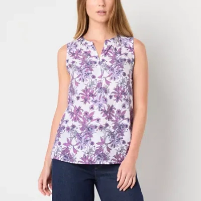 Liz Claiborne Womens Split Crew Neck Sleeveless Blouse In Purple