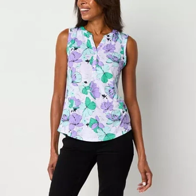 Liz Claiborne Womens Split Crew Neck Sleeveless Tank Top In Purple