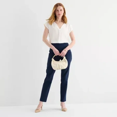 Liz Claiborne Womens Straight Pull-on Pant In Blue