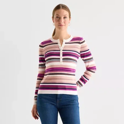 Liz Claiborne Womens Striped Layered Sweater In Pink