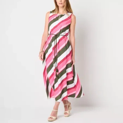 Liz Claiborne Womens Striped Maxi Dress In Pink