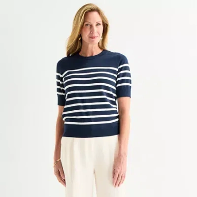 Liz Claiborne Womens Striped Pullover Sweater In Blue