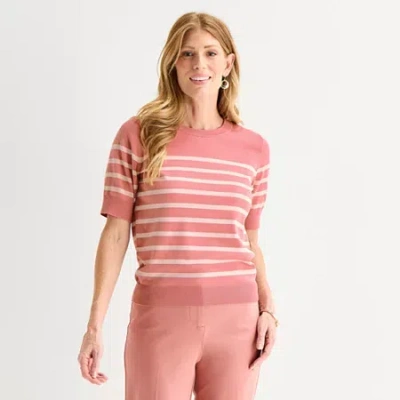 Liz Claiborne Womens Striped Pullover Sweater In Pink