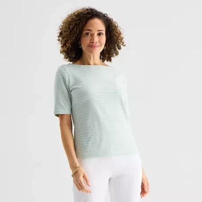 Liz Claiborne Womens Tall Boat Neck Short Sleeve Blouse In Green
