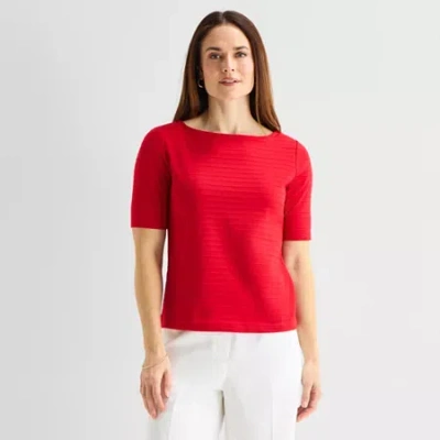 Liz Claiborne Womens Tall Boat Neck Short Sleeve Blouse In Red