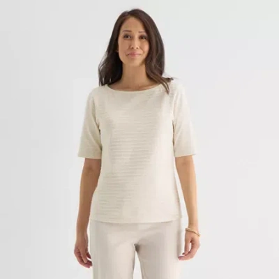 Liz Claiborne Womens Tall Boat Neck Short Sleeve Blouse In White