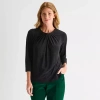 Liz Claiborne Womens Tall Crew Neck 3/4 Sleeve Blouse In Black
