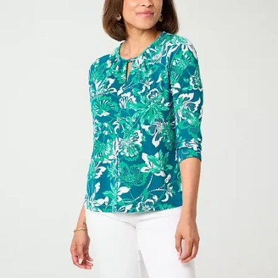 Liz Claiborne Womens Tall Crew Neck 3/4 Sleeve Blouse In Green