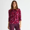 Liz Claiborne Womens Tall Crew Neck 3/4 Sleeve Blouse In Burgundy