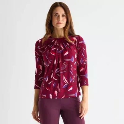 Liz Claiborne Womens Tall Crew Neck 3/4 Sleeve Blouse In Purple