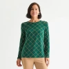 Liz Claiborne Womens Tall Crew Neck Long Sleeve Blouse In Green