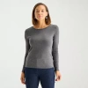 Liz Claiborne Womens Tall Crew Neck Long Sleeve T-shirt In Gray
