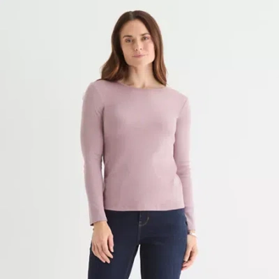 Liz Claiborne Womens Tall Crew Neck Long Sleeve T-shirt In Purple