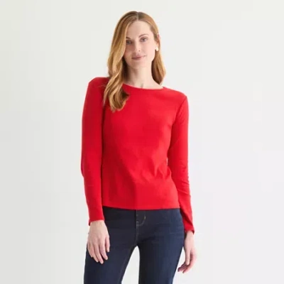 Liz Claiborne Womens Tall Crew Neck Long Sleeve T-shirt In Red