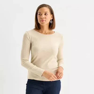 Liz Claiborne Womens Tall Crew Neck Long Sleeve T-shirt In Sand