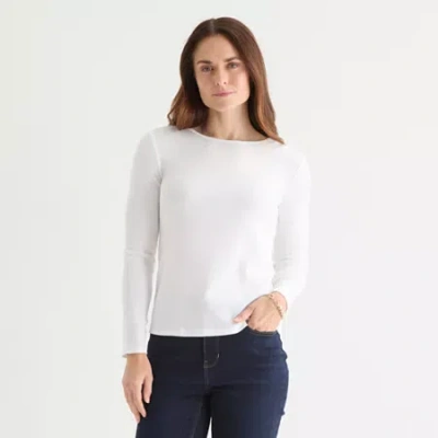Liz Claiborne Womens Tall Crew Neck Long Sleeve T-shirt In White