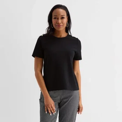 Liz Claiborne Womens Tall Crew Neck Short Sleeve Blouse In Black