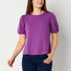Liz Claiborne Womens Tall Crew Neck Short Sleeve Blouse In Purple