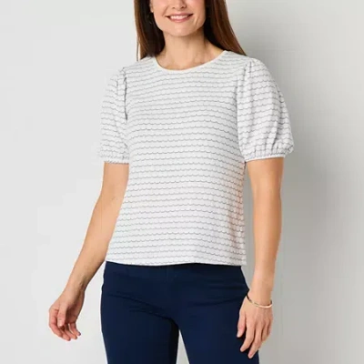 Liz Claiborne Womens Tall Crew Neck Short Sleeve Blouse In White