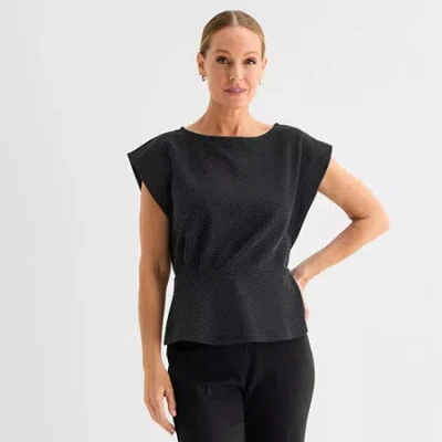 Liz Claiborne Womens Tall Crew Neck Short Sleeve Peplum Top In Black