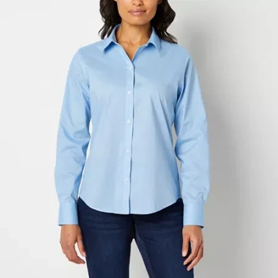 Liz Claiborne Womens Tall Cuffed Long Sleeve Regular Fit Wrinkle Free Button-down Shirt In Blue