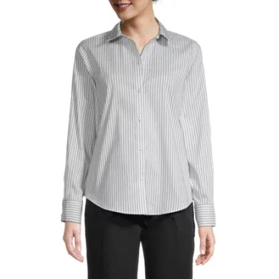 Liz Claiborne Womens Tall Cuffed Long Sleeve Regular Fit Wrinkle Free Button-down Shirt In White