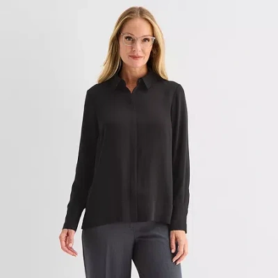 Liz Claiborne Womens Tall Fitted Long Sleeve Regular Fit Button-down Shirt In Black