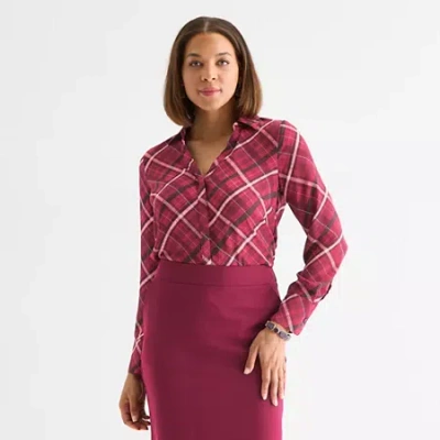 Liz Claiborne Womens Tall Fitted Long Sleeve Regular Fit Button-down Shirt In Red