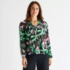 Liz Claiborne Womens Tall Long Sleeve Blouse In Multi