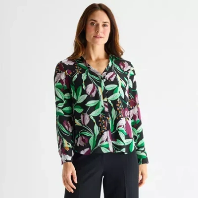Liz Claiborne Womens Tall Long Sleeve Blouse In Black