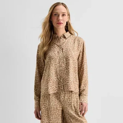 Liz Claiborne Womens Tall Long Sleeve Blouse In Brown