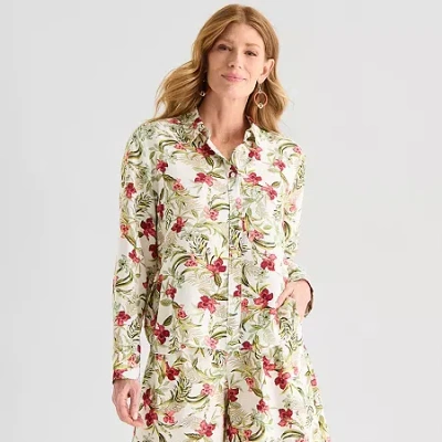 Liz Claiborne Womens Tall Long Sleeve Blouse In White