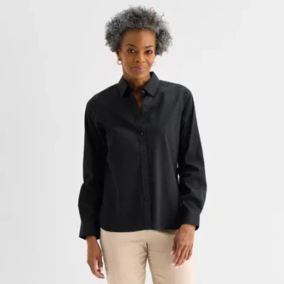 Liz Claiborne Womens Tall Long Sleeve Dress Shirt In Black