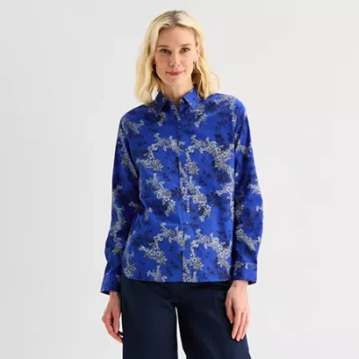 Liz Claiborne Womens Tall Long Sleeve Dress Shirt In Blue