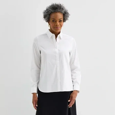 Liz Claiborne Womens Tall Long Sleeve Dress Shirt In White
