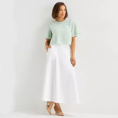Liz Claiborne Womens Tall Mid Rise Midi Full Skirt In White