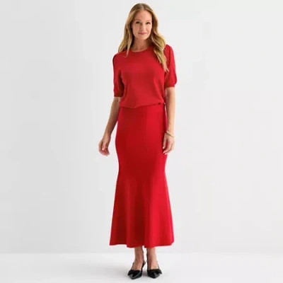 Liz Claiborne Womens Tall Midi Flared Skirt In Red