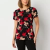 Liz Claiborne Womens Tall Round Neck Short Sleeve Blouse In Multi