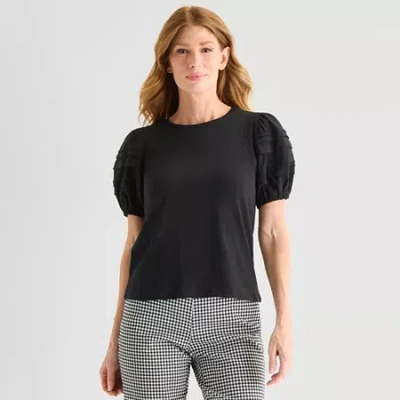 Liz Claiborne Womens Tall Round Neck Short Sleeve Blouse In Black