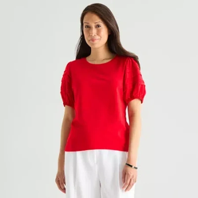 Liz Claiborne Womens Tall Round Neck Short Sleeve Blouse In Red