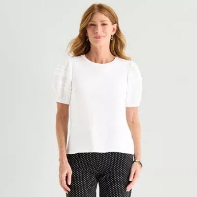 Liz Claiborne Womens Tall Round Neck Short Sleeve Blouse In White