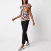 Liz Claiborne Womens Tall Round Neck Short Sleeve Blouse In Multi