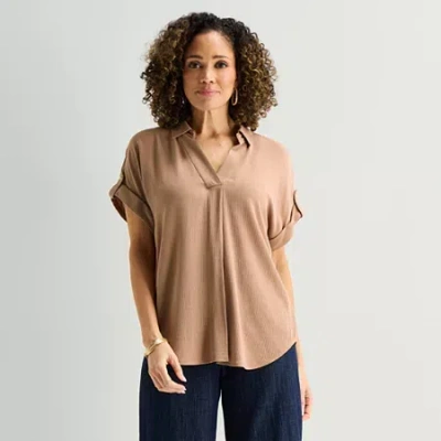 Liz Claiborne Womens Tall Short Sleeve Blouse In Brown