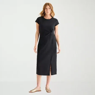 Liz Claiborne Womens Tall Short Sleeve Midi Sheath Dress In Black