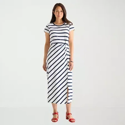 Liz Claiborne Womens Tall Short Sleeve Midi Sheath Dress In White