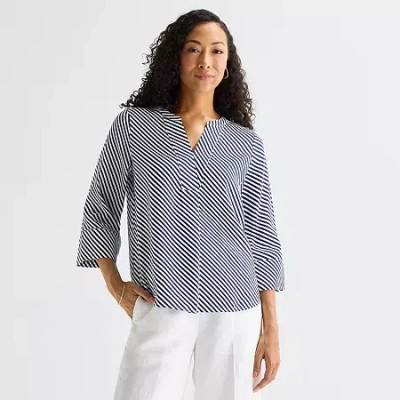 Liz Claiborne Womens Tall Split Crew Neck Short Sleeve Blouse In Multi